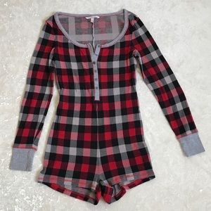 Victoria’s Secret Romper Red Plaid Thermal Pajama